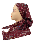 It's Younique Maroon Scribble Print Crinkle Pre-Tied Bandanna with Velvet Grip