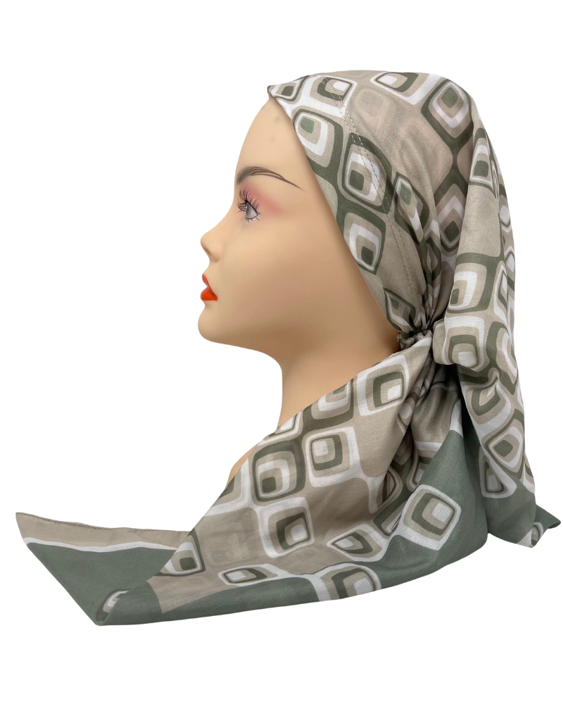 It's Younique OB-TET-SA Sage Tetris Block Pre-Tied Open Back Bandanna with Velvet Grip Myselflingerie.com