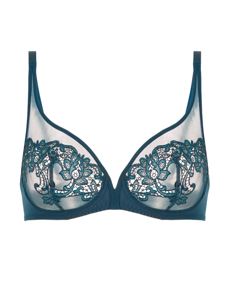 Simone Perele 15C319 Prestige Blue Saga Sheer Plunge Underwire Bra Myselflingerie.com