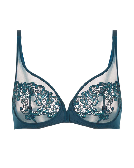 Simone Perele 15C319 Prestige Blue Saga Sheer Plunge Underwire Bra Myselflingerie.com