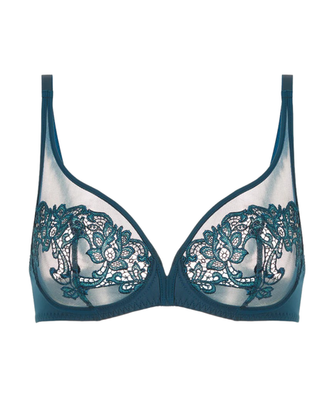 Simone Perele Prestige Blue Saga Sheer Plunge Underwire Bra Myselflingerie.com