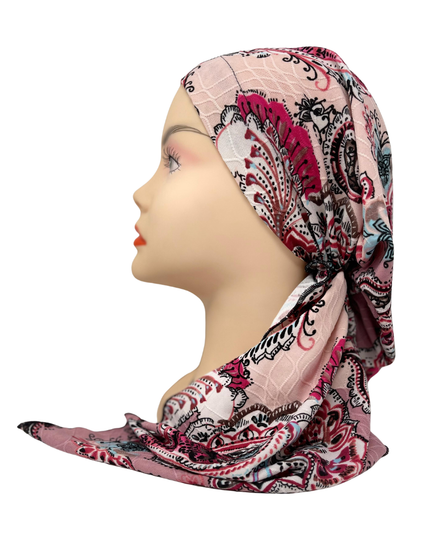 Triple Up BUL406 Pink Floral Paisley Unlined Pre-Tied Bandanna Myselflingerie.com