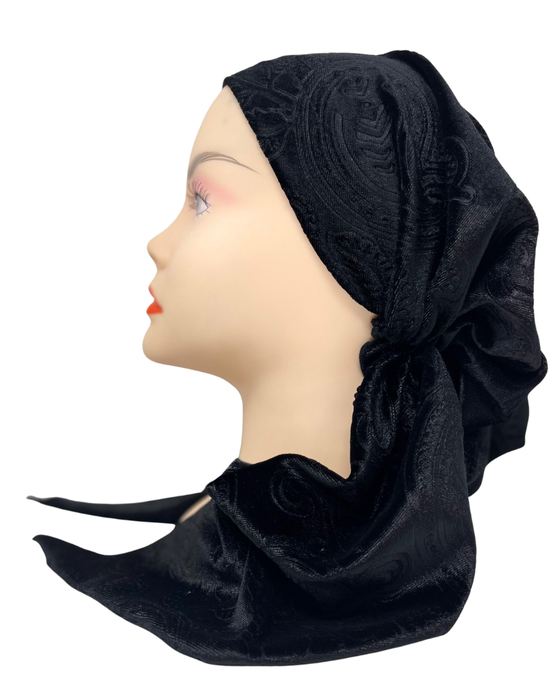 Triple Up BUL1011 Black Velvet Paisley Unlined Pre-Tied Bandanna Myselflingerie.com