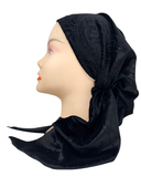 BUL1011 Black Velvet Paisley Unlined Pre-Tied Bandanna