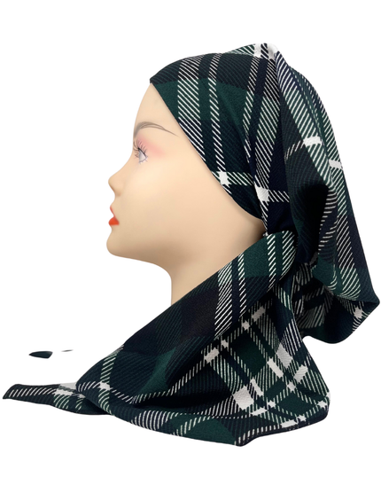Triple Up BUL1064 Green & White Plaid Unlined Pre-Tied Bandanna Myselflingerie.com