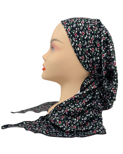 Triple Up BUL835 Black Floral Print Unlined Pre-Tied Bandanna Myselflingerie.com