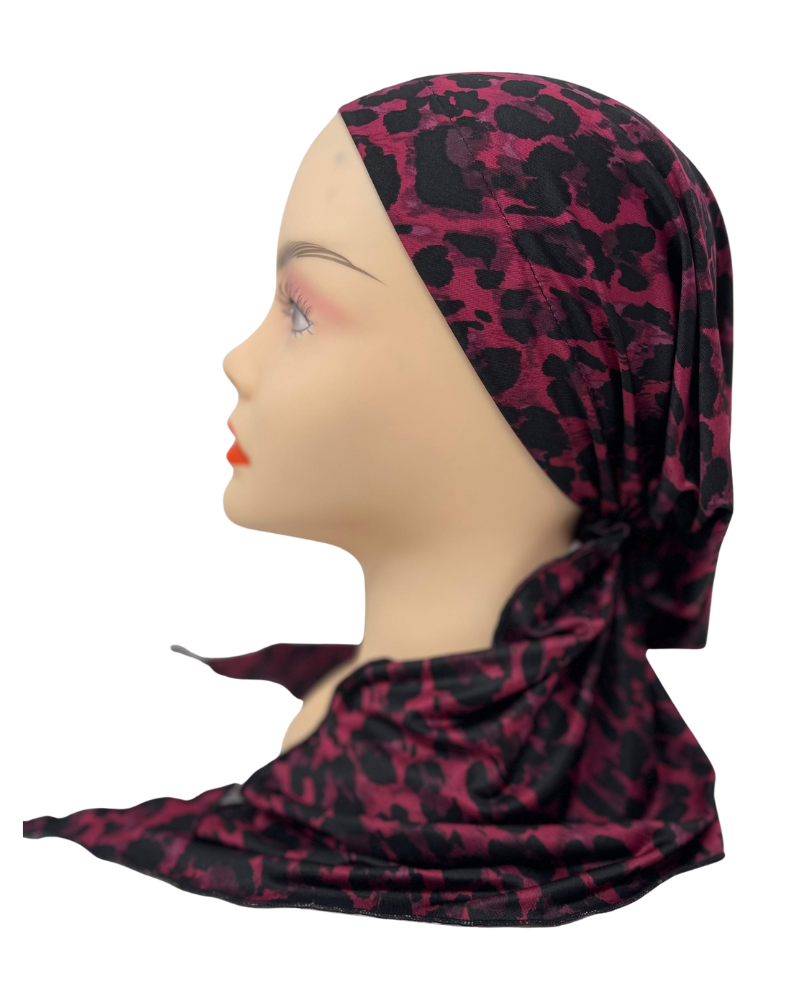 Triple Up BUL992 Raspberry Leopard Print Unlined Pre-Tied Bandanna Myselflingerie.com