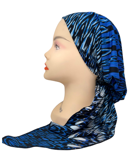 Triple Up BUL385 Blue & White Print Unlined Pre-Tied Bandanna Myselflingerie.com