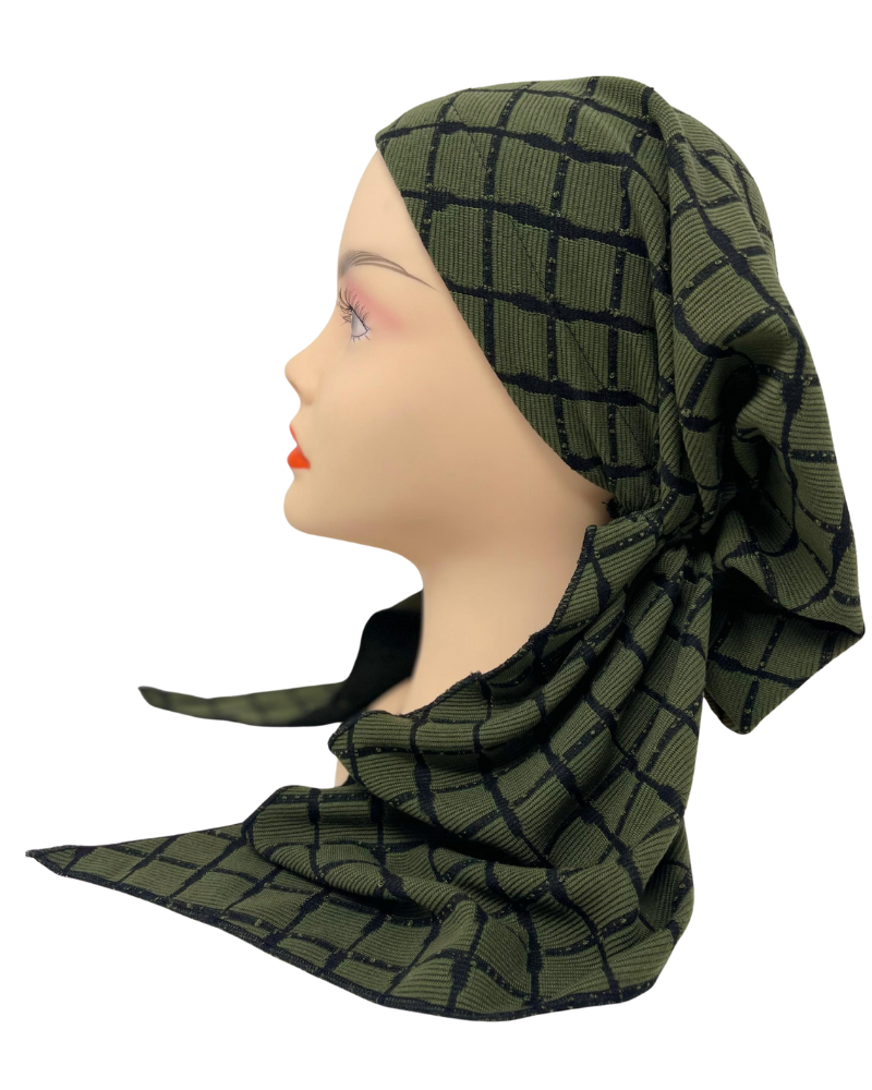 Triple Up BUL1018 Olive & Black Lines Unlined Pre-Tied Bandanna Myselflingerie.com