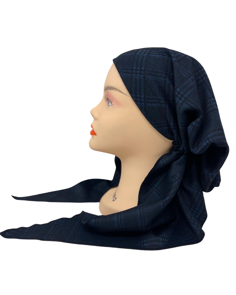 Triple Up BUL1066 Navy & Black Houndstooth Print Unlined Pre-Tied Bandanna Myselflingerie.com