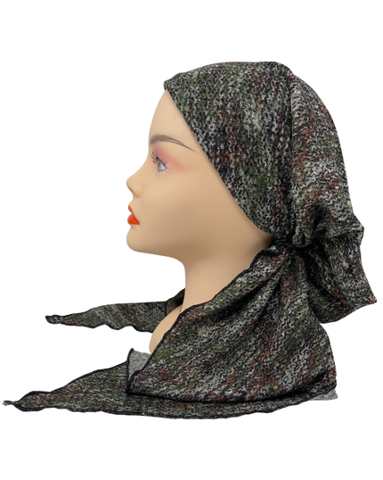 Triple Up BL1043 Olive & Rust Mix Knit Lined Pre-Tied Bandanna Myselflingerie.com