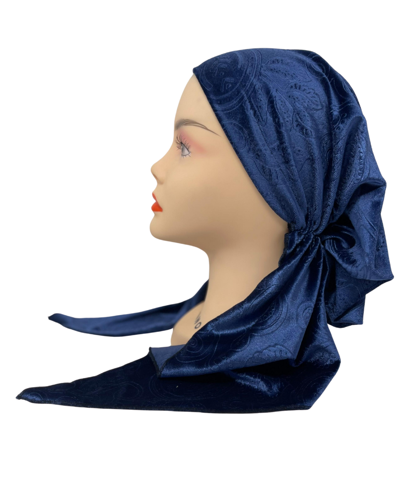 Triple Up BUL1010 Blue Velvet Paisley Unlined Pre-Tied Bandanna Myselflingerie.com