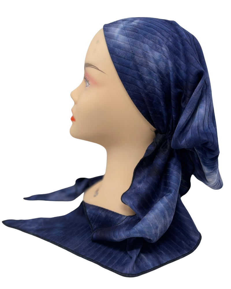 Triple Up BUL101-E Blue Ribbed Tie Dye Unlined Pre-Tied Bandanna Myselflingerie.com