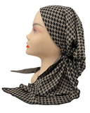 Triple Up Beige/Black Houndstooth Print Unlined Pre-Tied Bandanna