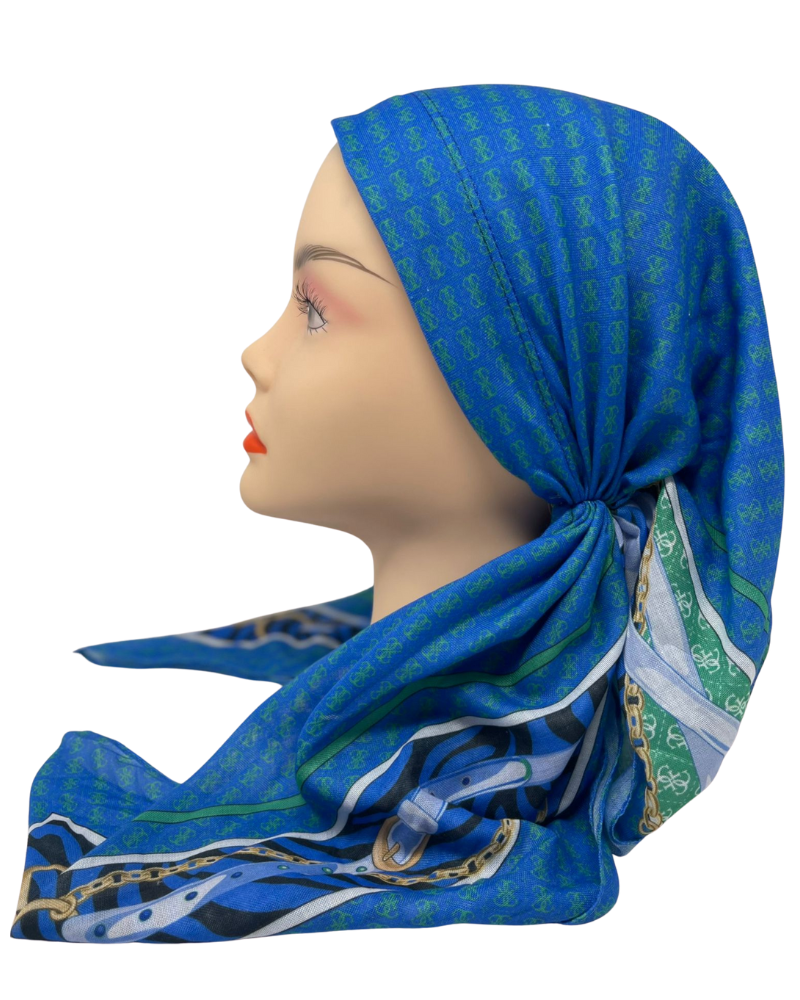 It's Younique OB-GU-RB Gucci Inspired Blue Belt Chains Pre-Tied Open Back Bandanna with Velvet Grip Myselflingerie.com