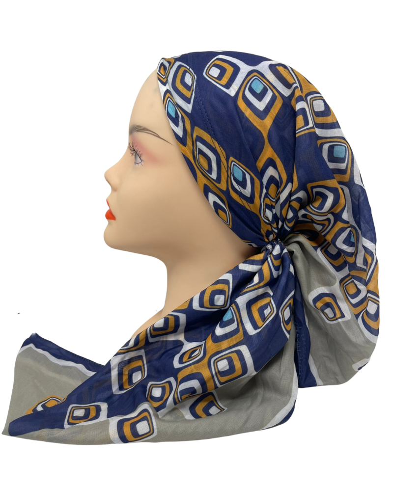 It's Younique OB-TET-BL Blue Tetris Blocks Pre-Tied Open Back Bandanna with Velvet Grip Myselflingerie.com