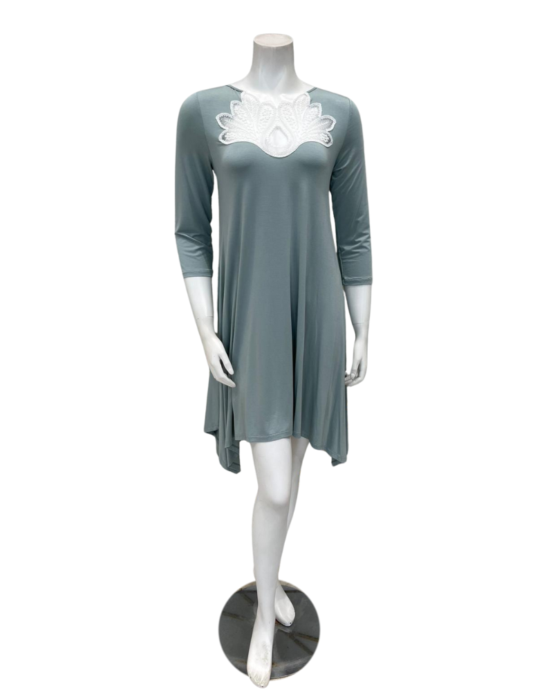OZ246 Agave Green Flared Modal Nightshirt with White Lace Neckline