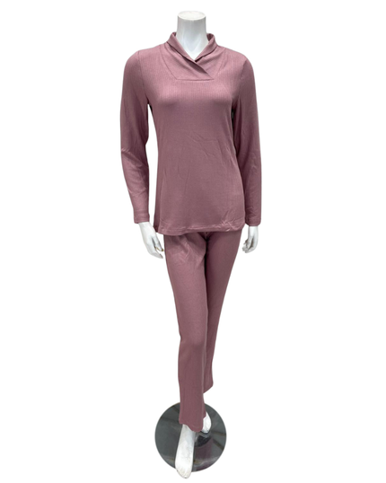 Oh! Zuza 4533 Antique Rose Shawl Neck Ribbed Modal Pajamas Set Myselflingerie.com