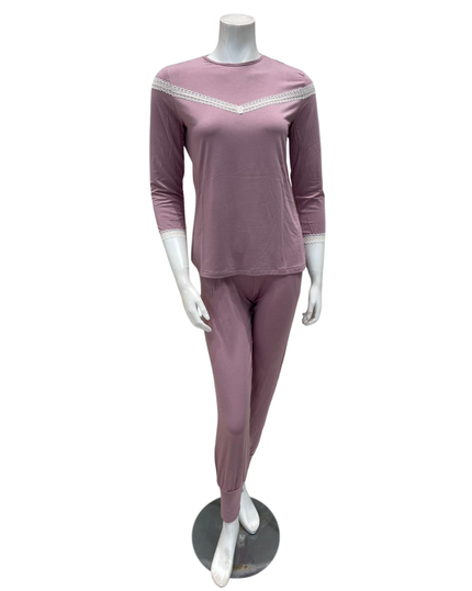 Oh! Zuza V12 V Lace Trim Dusty Pink Modal Pajamas Set Myselflingerie.com