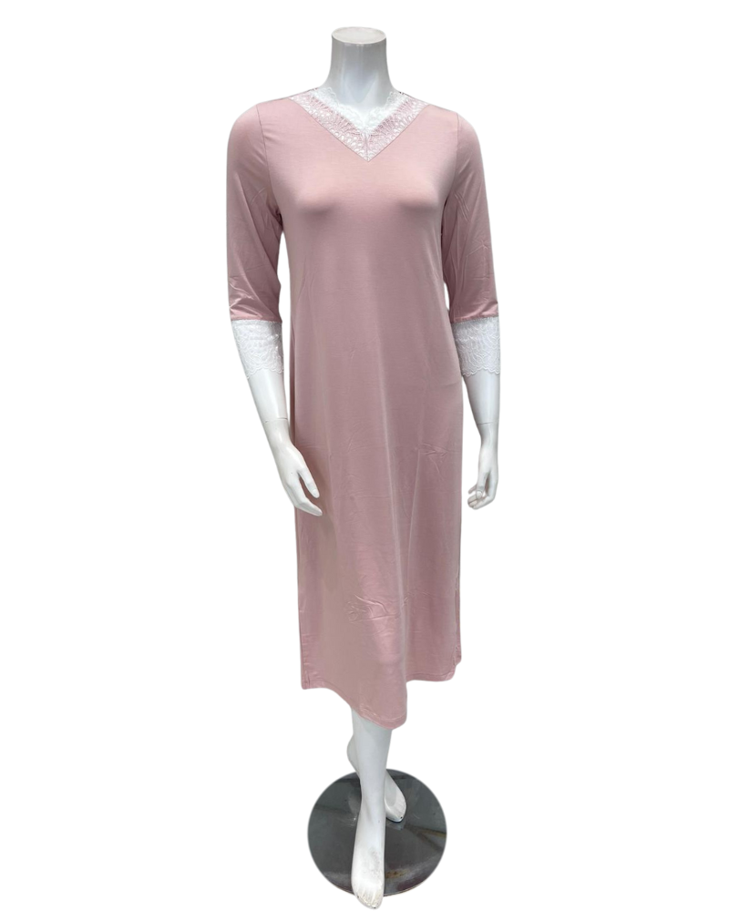 Oh! Zuza M4508 Dusty Pink Modest V Modal Nightshirt Myselflingerie.com