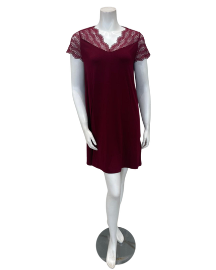 Oh! Zuza 4515 Red Wine Sheer Lace Neck Modal Nightshirt Myselflingerie.com