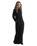 Ellwi Blanket Stitch Black Hood Zippered Morning Robe