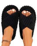 JZ001-B Black Lightweight Plush Slippers