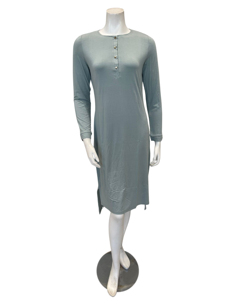 Oh! Zuza 3351-N Agave Green Long Sleeve Modal Button Down Nightshirt Myselflingerie.com