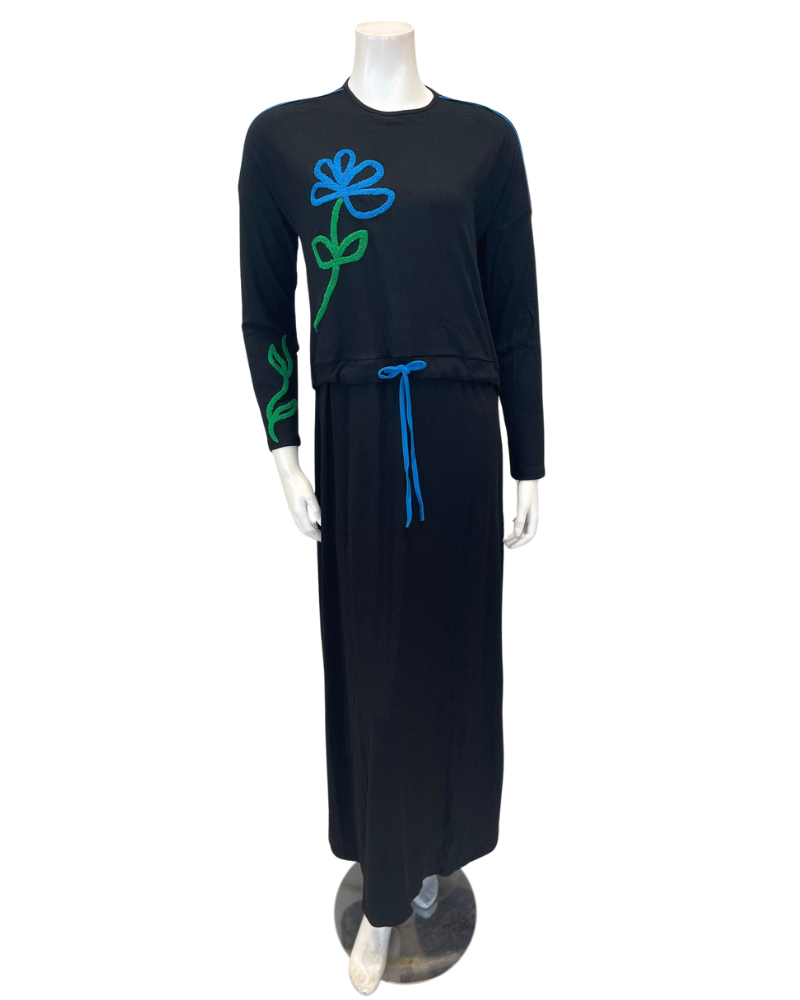 Mega Dreams 392521 Blue Side Flower Ribbed Modal Nursing Nightgown Myselflingerie.com