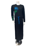 392521 Blue Side Flower Ribbed Modal Nursing Nightgown