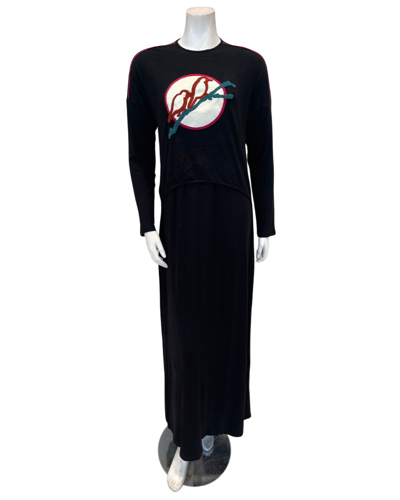 Mega Dreams 392542 Birds Black Ribbed Modal Nursing Nightgown Myselflingerie.com