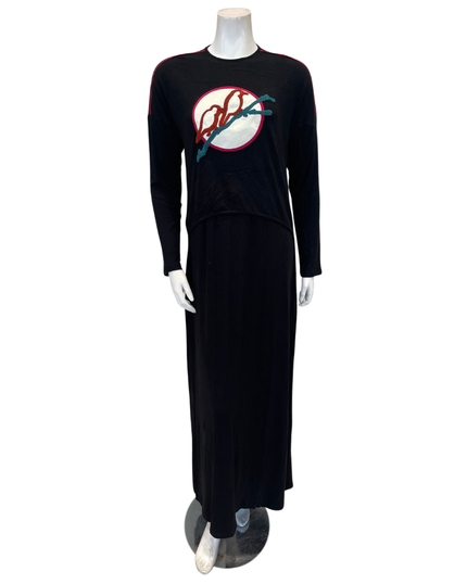 Mega Dreams 392542 Birds Black Ribbed Modal Nursing Nightgown Myselflingerie.com