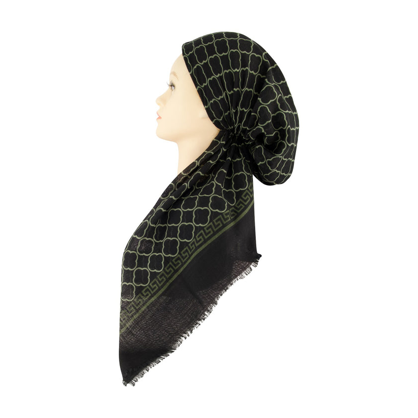 Revaz HS660A/S Black/Olive Clover Adjustable Pre-Tied Bandanna with Velvet Grip Myselflingerie.com