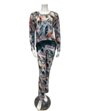 4526 Floral Print Ribbed Modal Pajamas Set
