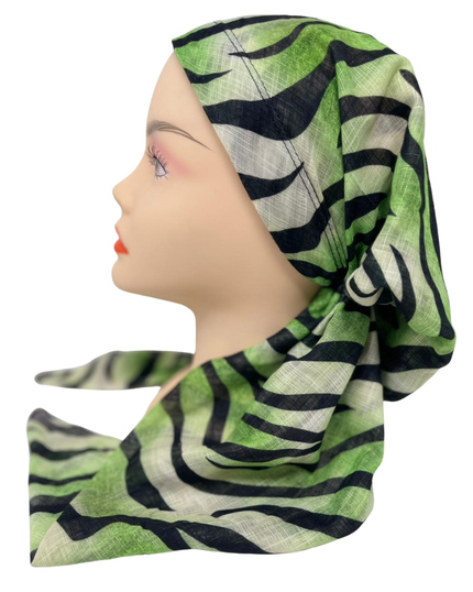 It's Younique PP-ZEB-GN Green Zebra Stripes Pre-Tied Bandanna with Velvet Grip Myselflingerie.com