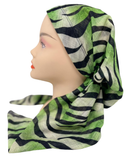 PP-ZEB-GN Green Zebra Stripes Pre-Tied Bandanna with Velvet Grip