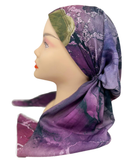 PP-WA-PUPI Purple Watercolor Pink Trim Pre-Tied Bandanna with Velvet Grip