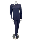 Verdiani 4438 Navy Slanted V Lace Applique Modal Pajamas Set Myselflingerie.com
