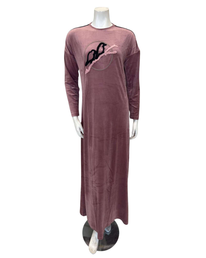 Mega Dreams 92543 Pink Velour Embroidered Birds Pull On Nightgown Myselflingerie.com
