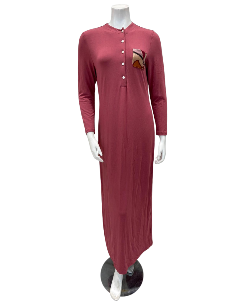 Angelice S-7466 Deep Pink Velour Pocket Button Down Modal Nightgown Myselflingerie.com
