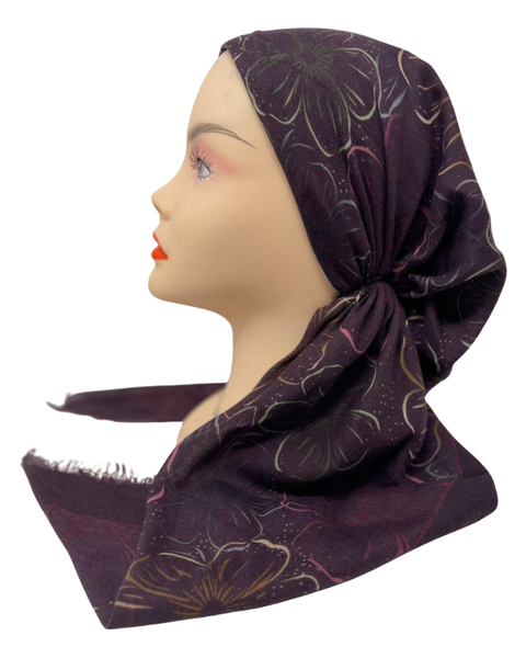 Revaz HS665V Plum Large Flowers Adjustable Pre-Tied Bandanna with Velvet Grip Myselflingerie.com