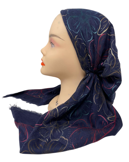 Revaz HS665H Navy Large Flowers Adjustable Pre-Tied Bandanna with Velvet Grip Myselflingerie.com