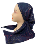 HS665H Navy Large Flowers Adjustable Pre-Tied Bandanna with Velvet Grip