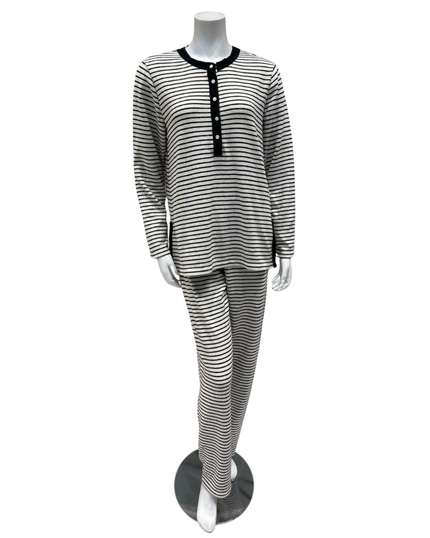 Iora Lingerie 225521 Striped Knit Blend Button Down Pajamas Set Myselflingerie.com