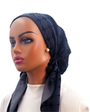 Ahead IT2741 Navy Flocked Denim Israeli Style Long Tails Pre-Tied Bandanna Myselflingerie.com