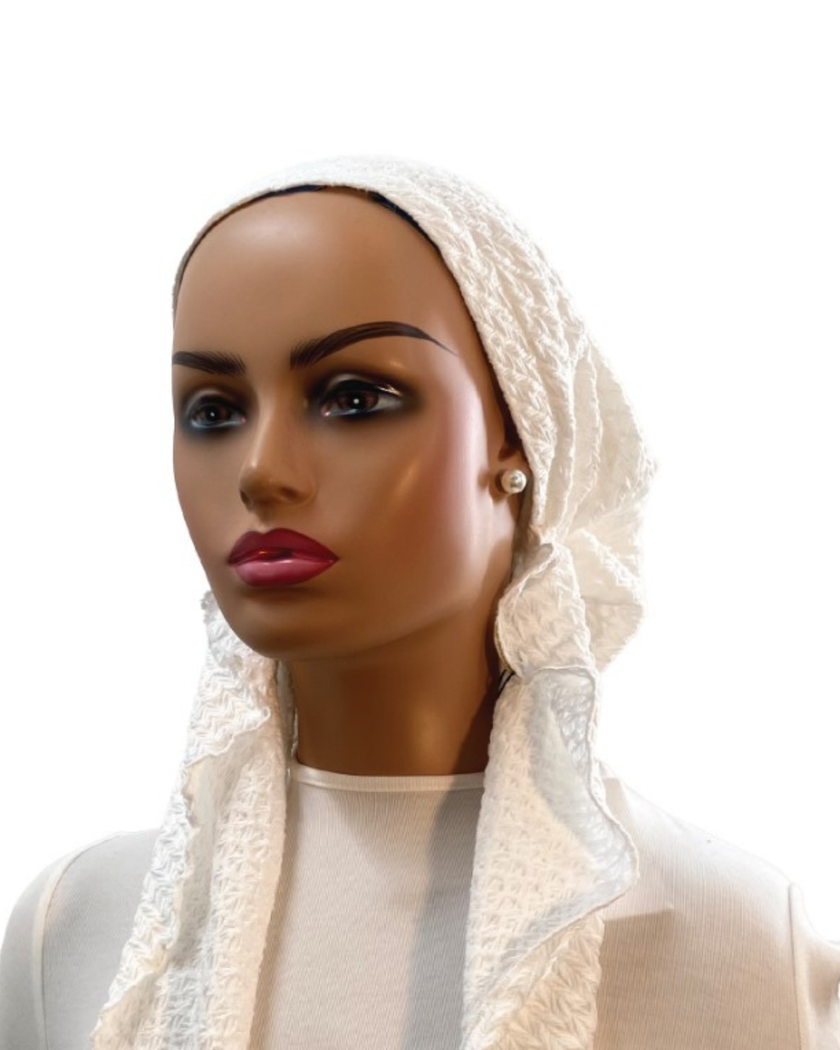 Ahead IT2736 White Amble Israeli Style Long Tails Pre-Tied Bandanna Myselflingerie.com