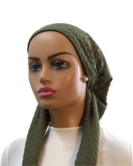 Ahead VT2736 Olive Green Amble Versatile Style Long Tails Open Back Pre-Tied Bandanna Myselflingerie.com