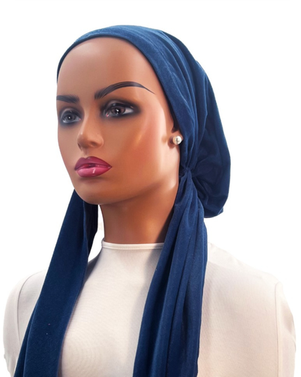 Ahead IT2687 Dazzling Blue Velveteen Israeli Style Long Tails Pre-Tied Bandanna Myselflingerie.com