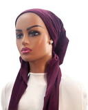 IT2687 Cranberry Velveteen Israeli Style Long Tails Pre-Tied Bandanna