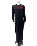 C-7453 Black Plush Knitted Heart Velour Teen Nightgown
